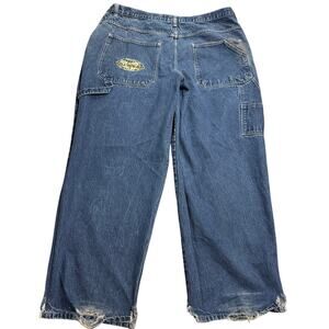 Y2K VTG Wu Wear Jeans Wide Leg Baggy Carpenter Mens 46x34 (44 x 30.5) Blue Denim